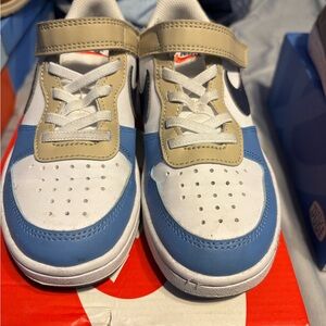 Nike Kids Sneakers in Blue, White, and Tan